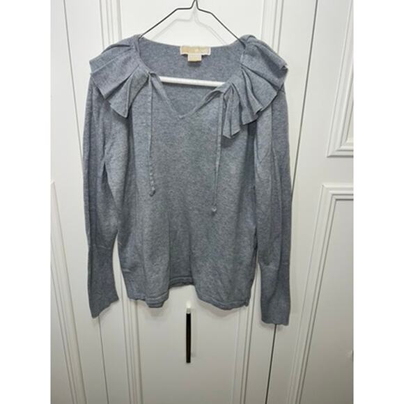 Michael Kors‎ Women's XL Gray Ruffled Knit Pullover Sweater Casual - Picture 1 of 6
